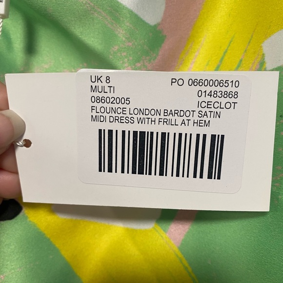 Flounce London Satin Bardot Dress Size 4 - Picture 10 of 11